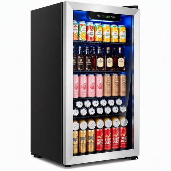 Auseo 3.2 Cu.ft Beverage Refrigerator, 120 Can Mini Fridge with Glass Door, Wine Cooler for Bar/Office/Home