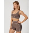 thumbnail image 6 of IBTOM CASTLE Womens Workout Sets Color Block Sports Bra Matching High Waist Shorts 2 Piece Gym Yoga Pilates Outfits Brown, 6 of 7