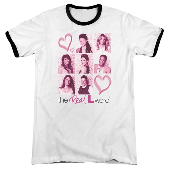 Real L Word Hearts Adult Ringer T-Shirt White Black