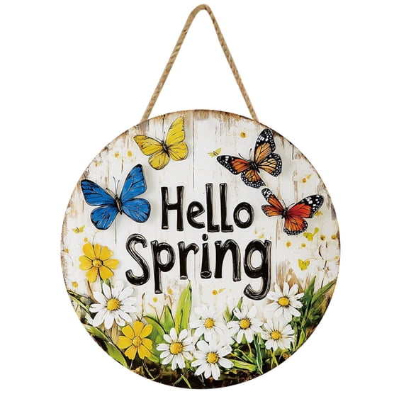Chenmei Fashion Home Essentials Decor: " Spring" Butterfly & Round Wall Sign 7.87/11.81in Rustic Spring Decor Plaque for Home Door Window Indoor/Outdoor Decoration &