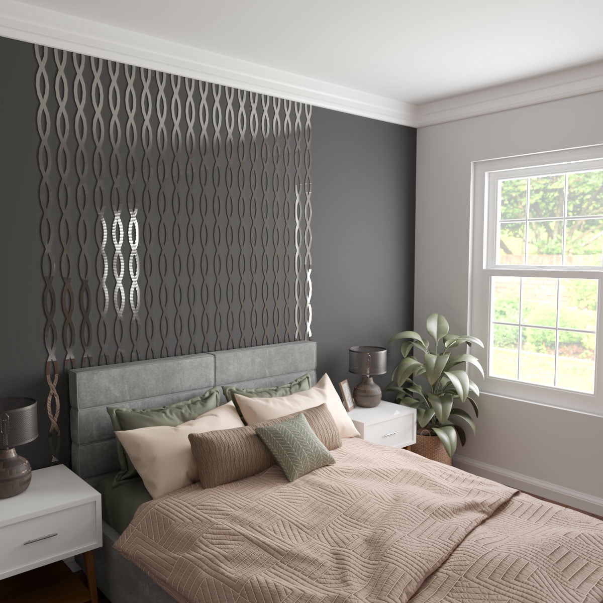 Ekena Millwork 94"H x 1/8"T Rakaia Adjustable Acrylic Decorative Slat Wall Panel Kit, Silver Mirror (contains 22 Slats)