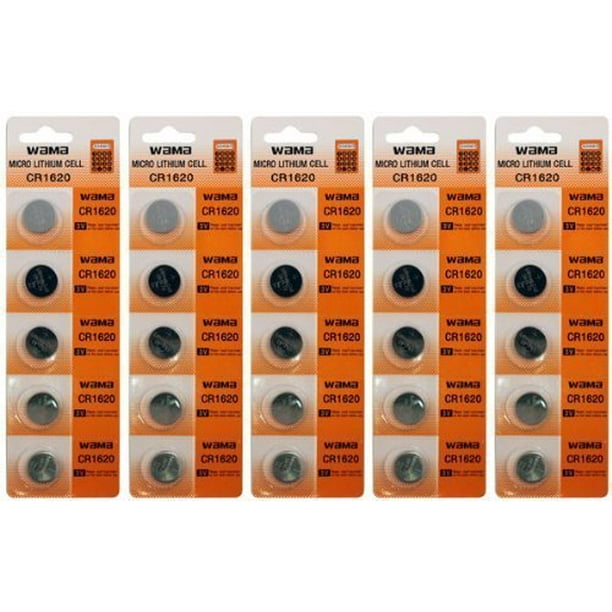 25 x Powertron Lithium Battery CR1620 1620 button cells, Pack of 5