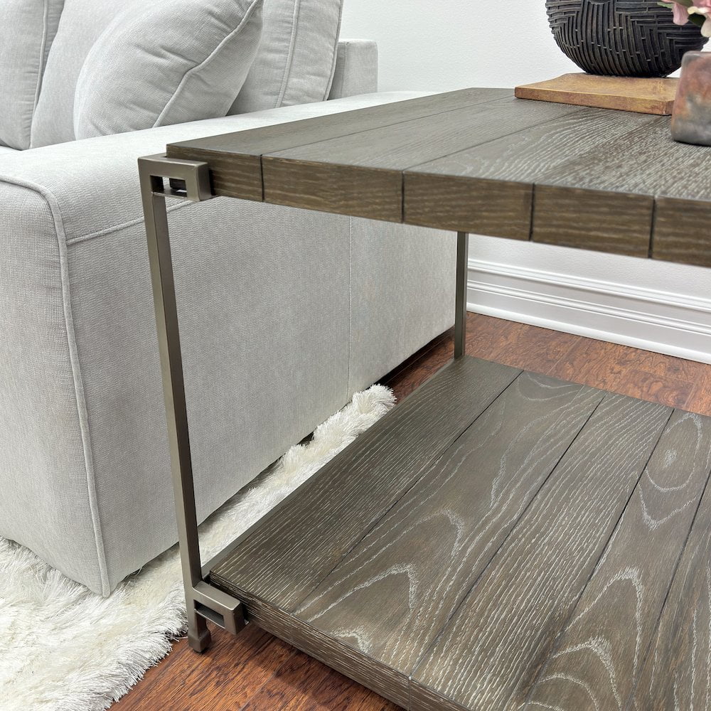 Roundhill Furniture Wood/Metal Corbeta Coffee Table with Casters in Gray