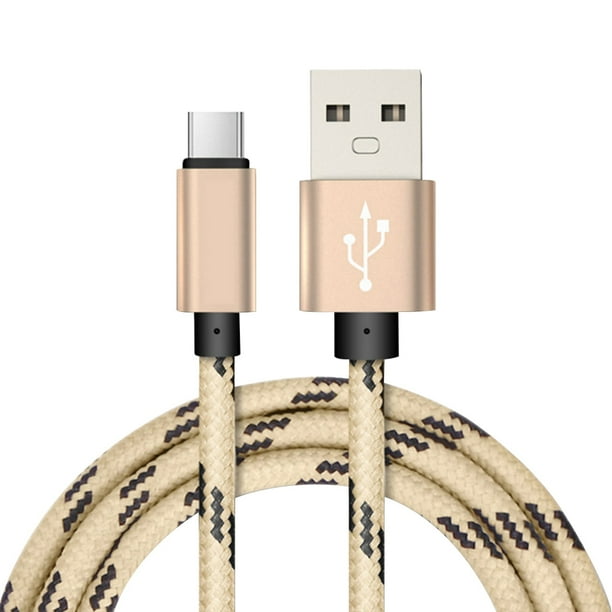 Injueey Cable de carga Micro USB 3A (máx.) 1/2M tipo C Cable de datos de carga rápida Cable de carga tejido de nailon para Cable Teléfono y Comunicación Oro 1 metro