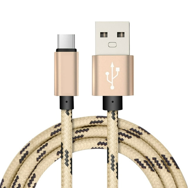 Becaristey 3A(Max ) for Micro USB Charging Cable 1/2M Type-C Fast Charging Data Cord Nylon Weaving Charging Wire For Cable Wire Gold 2 Meter 1Set