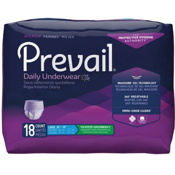 Prevail Maximum Absorbency Incontinence Underwear for Women, Large, 18 Count