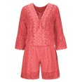 thumbnail image 5 of The Big Save of The Day kttectoa Outfits for Women Trendy Casual Lace Hollow Out Sets Outdoor Clothing Lounge Set Solid Long Sleeve V-Neck Pullover Tops and Shorts Fall Outfits for Women 2024, 5 of 6