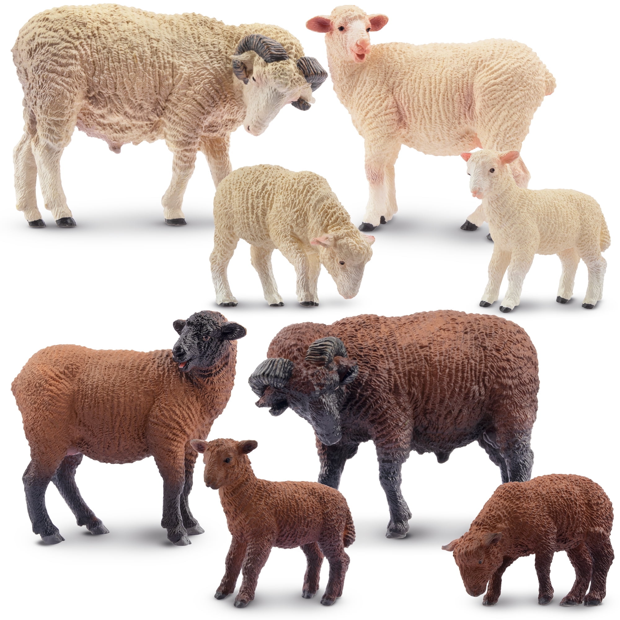 TOYMANY 8PCS Merino Sheep Figures Farm Animal Toy Figurines - Plastic Forest Animal Figurines for Kids Boys Girls Age 3-5 6-12