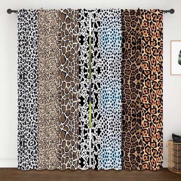 Lfeey Leopard Print Blackout Curtains, Light Blocking for Living Room with Rod Pocket, 63 Inch Length, 2 Panels