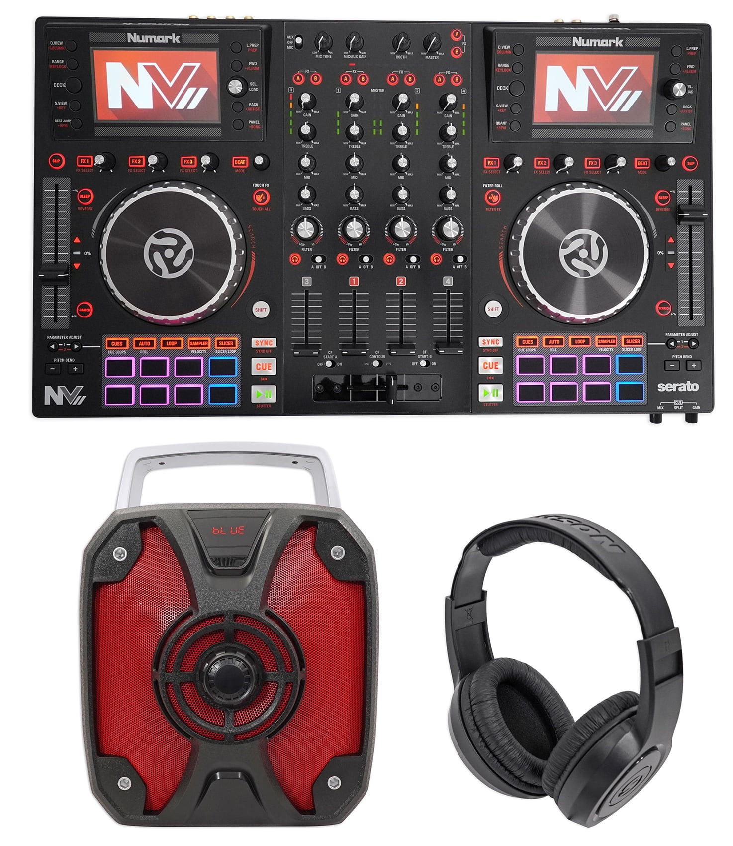 Numark NVII Serato DJ Controller 4-Channel USB+Rockbox+Samson Headphones 