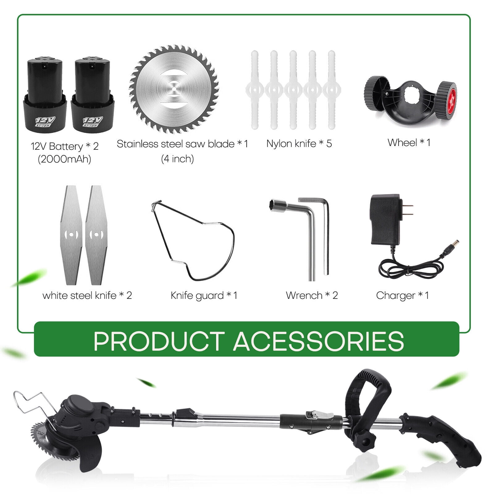 SHCKE Cordless Grass Trimmer Lawn Mower Electric Handheld String Strimmer lectric Brush Cutter Cordless Electric Edger Lawn Tool for Lawn Garden Pruning and Trimming, 800W/1200W