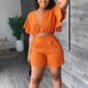 thumbnail image 4 of ICHUANYI Clearance Women's Ruffle Short Sleeve V-Neck Top Casual Shorts Summer Plus Size Women Suits(Orange, XL) ICHUANYI WER2023081011742, 4 of 8