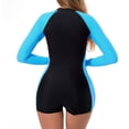 thumbnail image 4 of inhzoy Women Solid Long Sleeve Upf 50+ Boyleg Swimsuit One Piece Shorty Wetsuit for Surf/Dive/Swim Black&Sky Blue L, 4 of 5