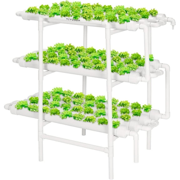 VIVOSUN Hydroponics Growing System 108 Plant Sites, 3 Layers 12 Food-Grade PVC-U Pipes Gardening System Grow Kit with Water Pump Timer, Nest Basket and Sponge for Leafy Vegetables