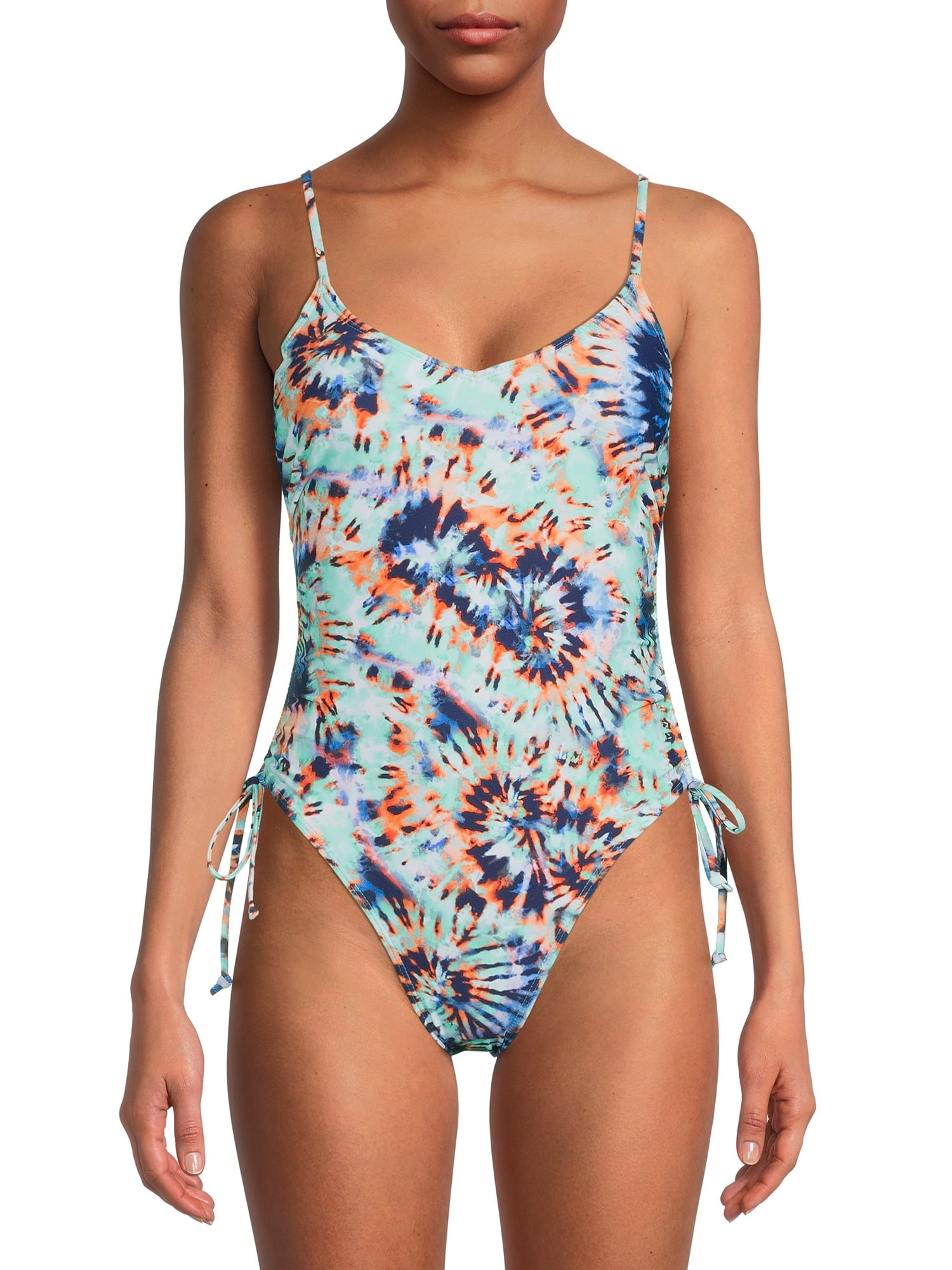 Cyn Luca Juniors Festival Tie Dye One Piece Drawstring Swimsuit Walmart Com