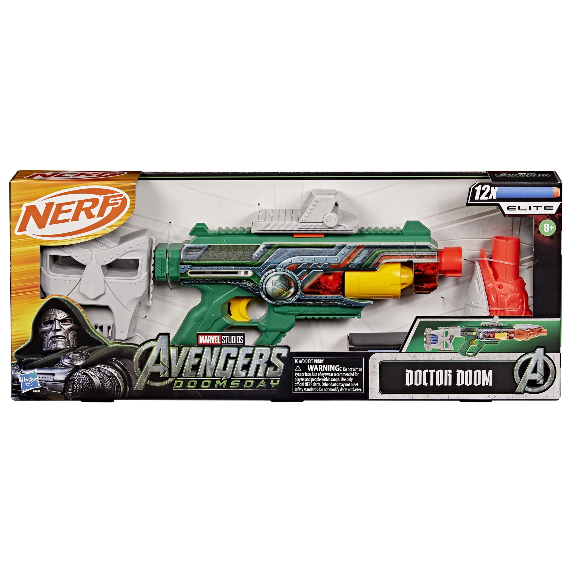 Nerf Marvel Doctor Doom Blaster with Scope, Barrel, Stock & 12 Elite Darts for Outdoor Play