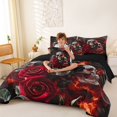 thumbnail image 4 of Homewish Watercolor Skull 7 Pieces Full Size Bedding Sets,Vintage Rose Flowers Full Size Bed in a Bag,Gray Red,Black Reversible, 4 of 8