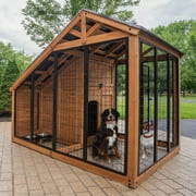 Backyard Discovery 7'x5' Waggin' Retreat Cedar Wood Dog Kennel, Galvanized Steel Roof