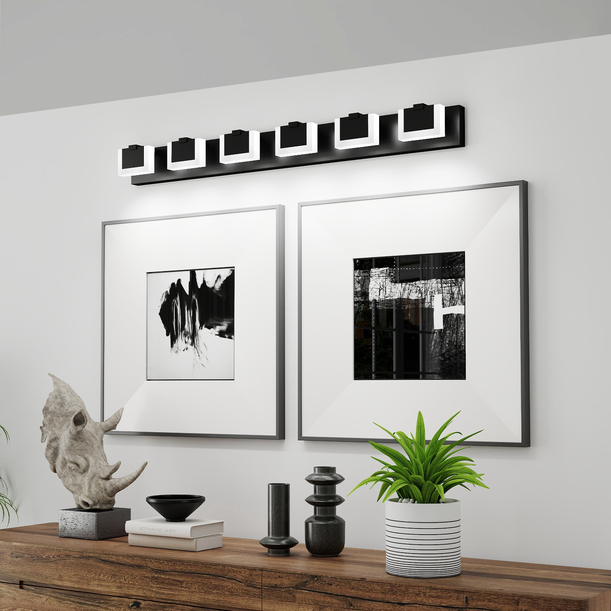 6 Lights Modern Black Vanity Light Up and Down, 45.7 in Black LED Vanity Light Fixtures Bathroom Wall Light Over Mirror 6000K