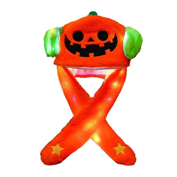 Gorro para saltar con orejas móviles, luz LED integrada, sombrero de monstruo de calabaza de felpa, juguetes de peluche brillantes LED para Halloween, Cosplay de Pascua y Navidad