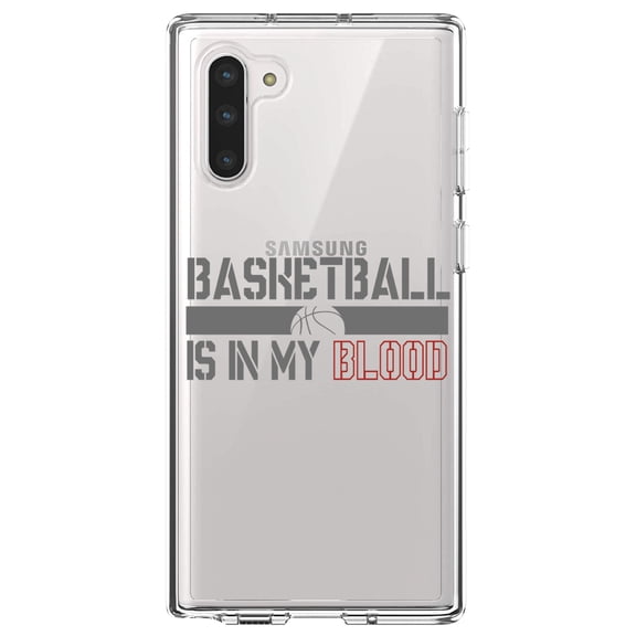 DistinctInk Clear Shockproof Hybrid Case for Samsung Galaxy Note 10 (6.3" Screen) - TPU Bumper Acrylic Back Tempered Glass Screen Protector - Basketball is in My Blood