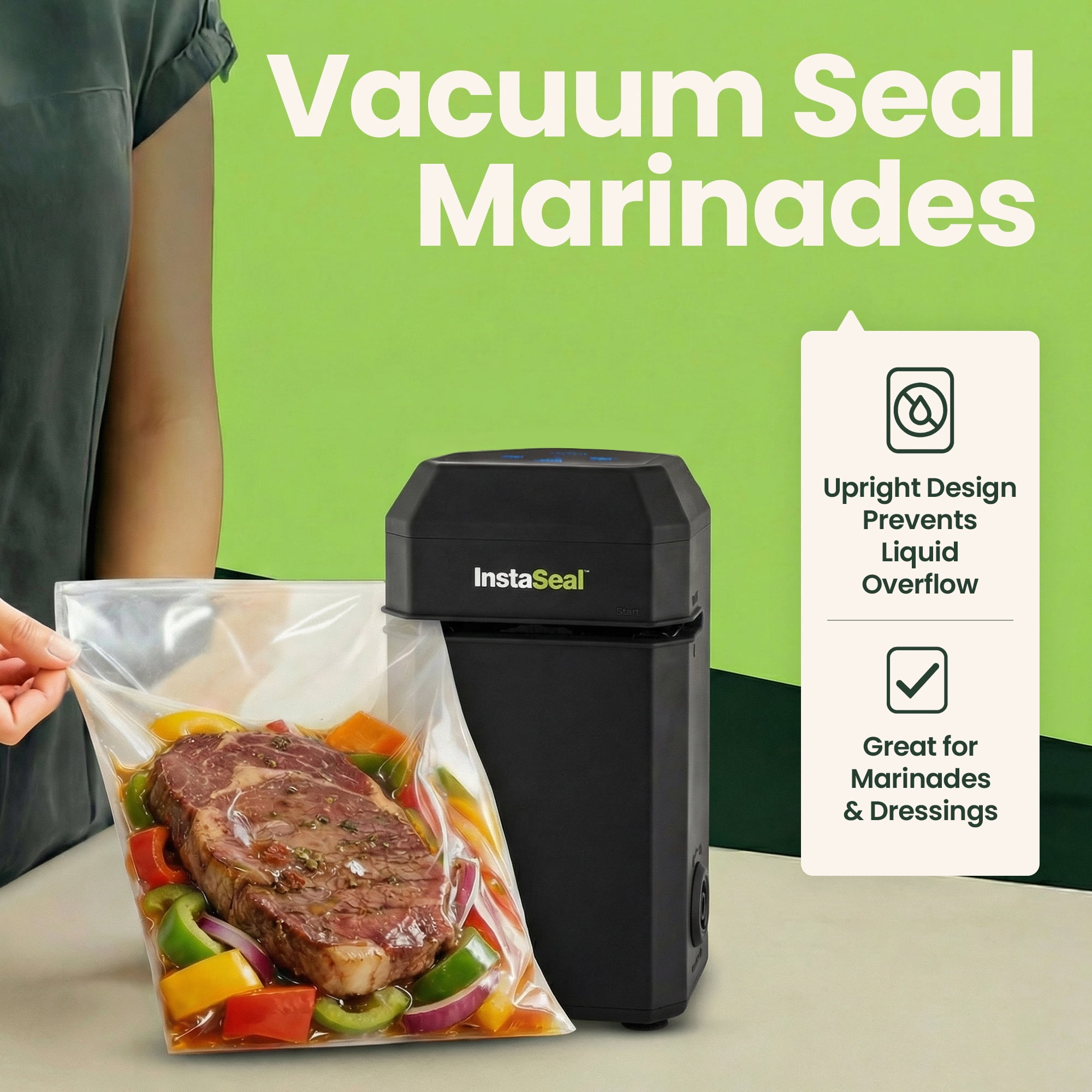 InstaSeal Food Vacuum Sealer Machine, Upright Vacuum Sealer Machine Allows to Vacuum Seal Liquids, Food Sealer, Keeps Food Fresh Longer As Seen on TV Products, Black