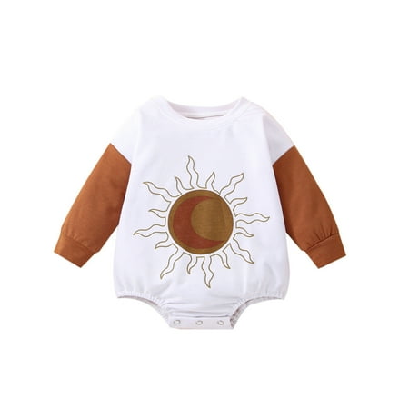 

Baby Girls Boys Patchwork Autumn Long Sleeve Sun Printed Romper Bodysuit Clothes
