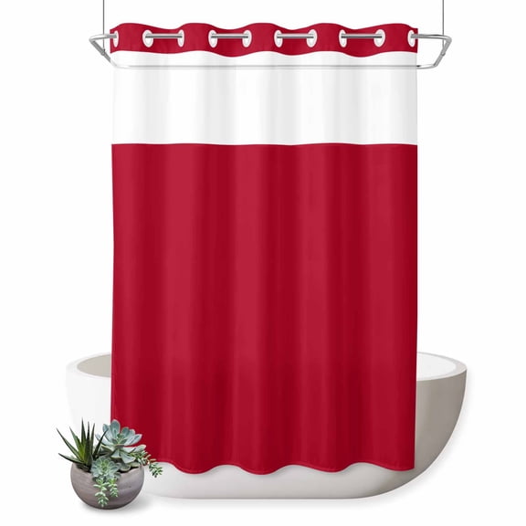 No Hook Shower Curtain, Pure Red Shower Curtains for Bathroom with See Through Top Window, Simple Solid Color Waterproof & Washable Bath Curtain Extra Long 72"x96"