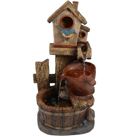 Sunnydaze 26 H Electric Polyresin Bluebird House and Buckets Outdoor Water Fountain