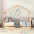 thumbnail image 2 of Full Size Platform Bed with 2 Drawers,Solid Wood Daybed Frame with House Shaped Roof and Headboard,Multifunctional Daybed for Bedroom Living Room,Natural, 2 of 7