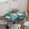 thumbnail image 2 of Mountain Fitted Tablecloth with Elastic Edged, Round Table Cloth for Dining Table, Forest Green Trees Modern Art Waterproof Oil Proof Table Cover for Indoor Outdoor 55"-60", 2 of 8