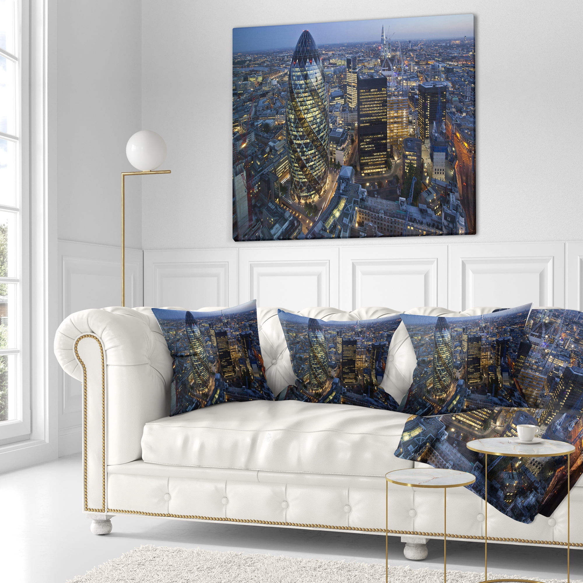 Designart London Skyline at Sunset - Cityscape Throw Pillow - 16x16