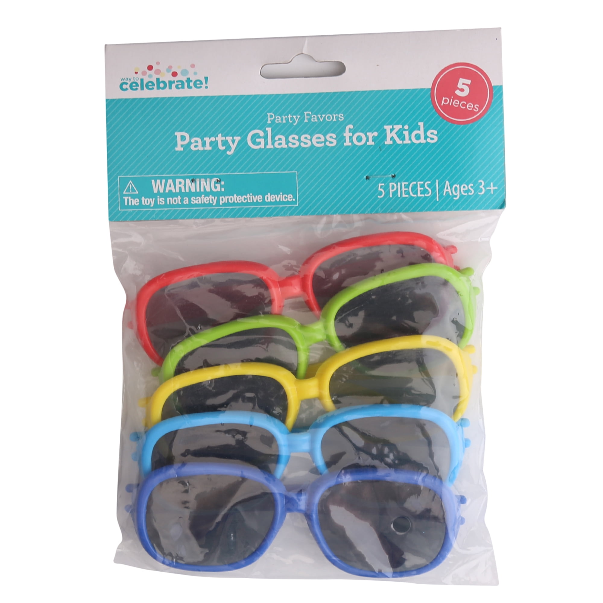 5 Novelty Sun Glasses, Way to Celebrate Party Favors, Plastic, Assorted Colors, 5 Ct.