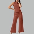 thumbnail image 2 of qolati Womens 2 Piece Outfits 2024 Summer Dressy Casual Mock Neck Tank Crop Top and High Waist Drawstring Wide Leg Pants Lounge Sets 2024 Fashion Tracksuit, 2 of 7