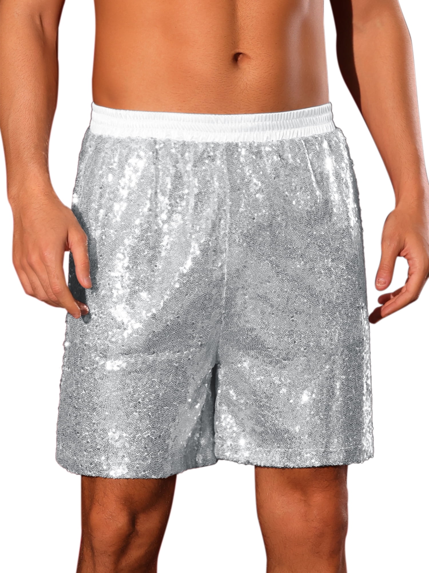Pantalones Cortos Brillantes Con Purpurina Para Hombre - Estilo Y2K, Ideales Para Fiestas, Festivales Y Disfraces