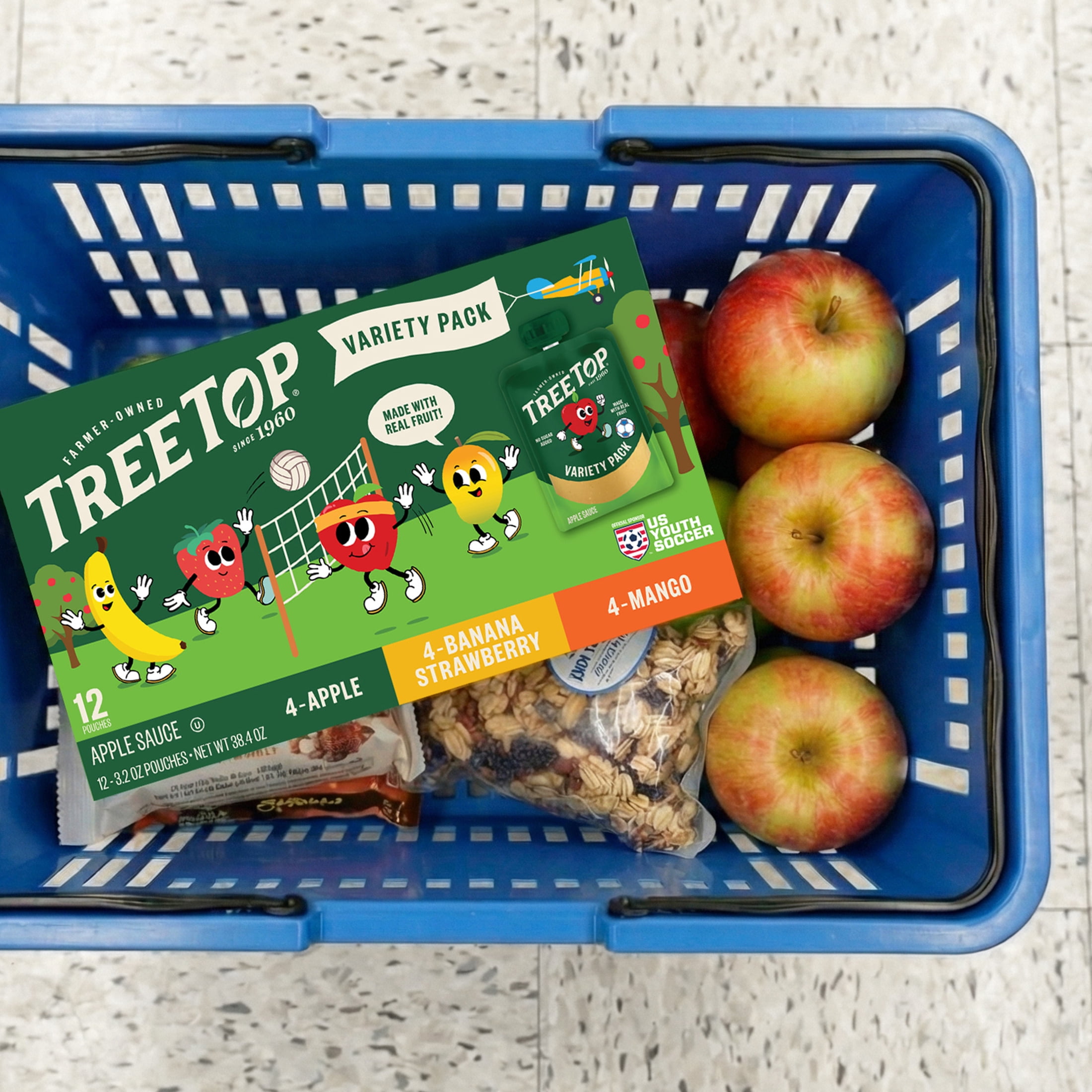 (4 pack) Tree Top Apple Sauce Variety Pack, Apple-Banana Strawberry-Mango, 3.2 Oz Pouch, 12 Count