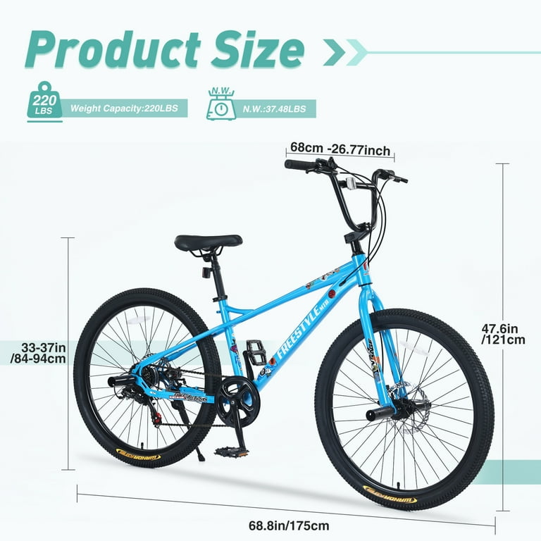 26 inch BMX Bike, Kids Mountain Bike with Double Disc Brakes, 7-Speeds, Step-Peg, MTB Bike Bicycle for Boys Girls Age 12+ Years, Blue 26 inch BMX Bike, Kids Mountain Bike with Double Disc Brakes, 7-Speeds, Step-Peg, MTB Bike Bicycle for Boys Girls Age 12+ Years, Blue