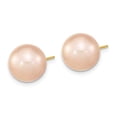 thumbnail image 2 of Finest Gold 14K Yellow Gold 10-11 mm Round Pink Freshwater Cultured Pearl Earrings, 2 of 2