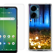 For AT&T Propel 2 5G Phone Case Cover, Shockproof Bumper Hybrid Case with Tempered Glass Screen Protector, by OneToughShield - Fireflies