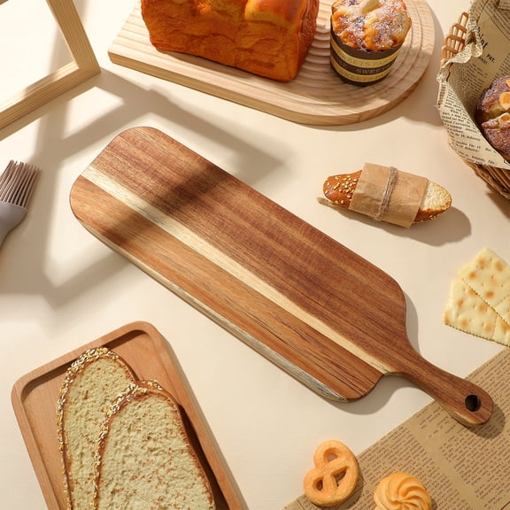 Handle Acacia Wood Cutting Board Solid Wooden Kitchen Tray Photo Props Serving Chopping Board Easy to Clean Decorative Rectangle