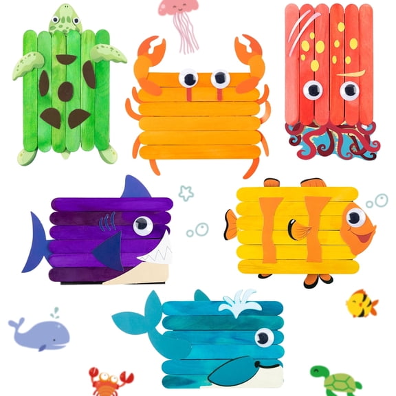 MALLMALL6 Ocean Wooden Sticks Craft,Creative Under the Sea Diy Art Crafts Kit for Party Games 6pack
