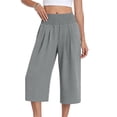 thumbnail image 2 of ATOYSOY Womens Smocked Waist Culottes Elastic High Waist Cropped Wide Leg Pants Casual Summer Capris For Beach And Vacation, 2 of 7