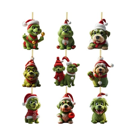 

Cute Cartoon Christmas Green Dog Car Hanging Home Tree Ornament Christmas Tree Ornament Home Decoration Window Sill Wall Hanging Ornament Living Room Decoration Home Decoration9PCS