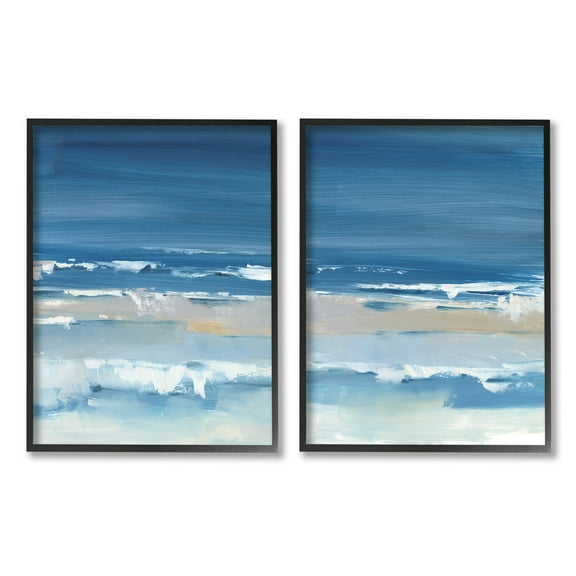 Stupell Industries Crashing Beach Wave Shore Painting Black Framed Art Print Wall Art, Set of 2, Design by Ethan Harper