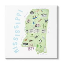 Stupell Industries Mississippi Landmarks Drawings Map Travel & Places Painting Gallery Wrapped Canvas Print Wall Art