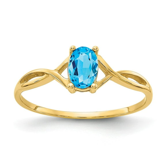 14K Yellow Gold Ring Band with Stones (12) December Swiss Blue Topaz Oval