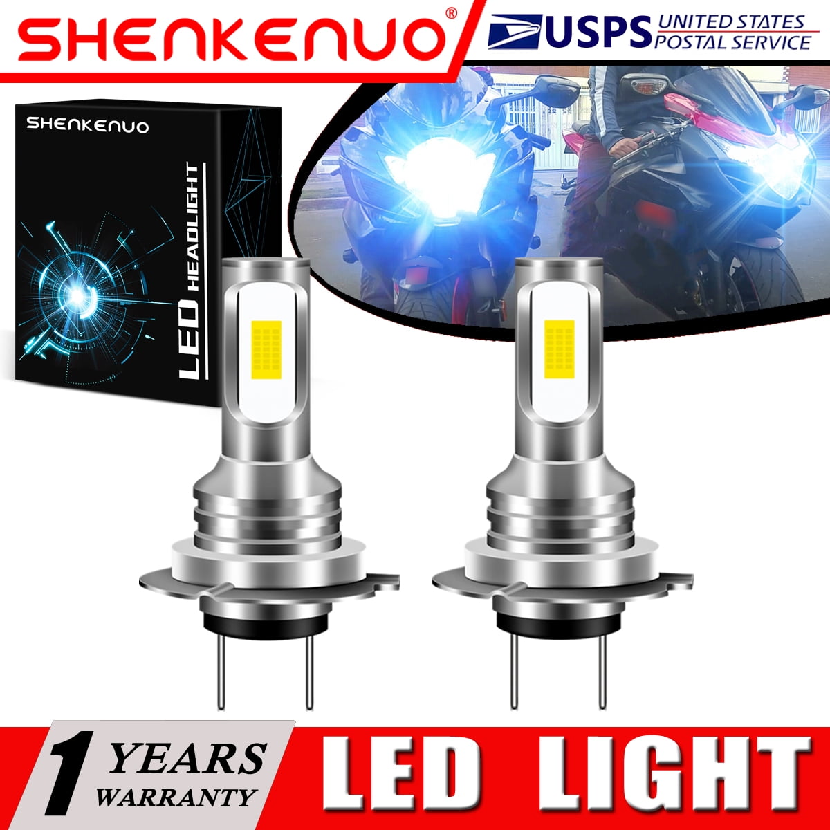 SHENKENUO For BMW K1200R K1200S K1200GT K1300R K1300S K1300GT 2X H7 LED Headlight Bulb YTL,Pack