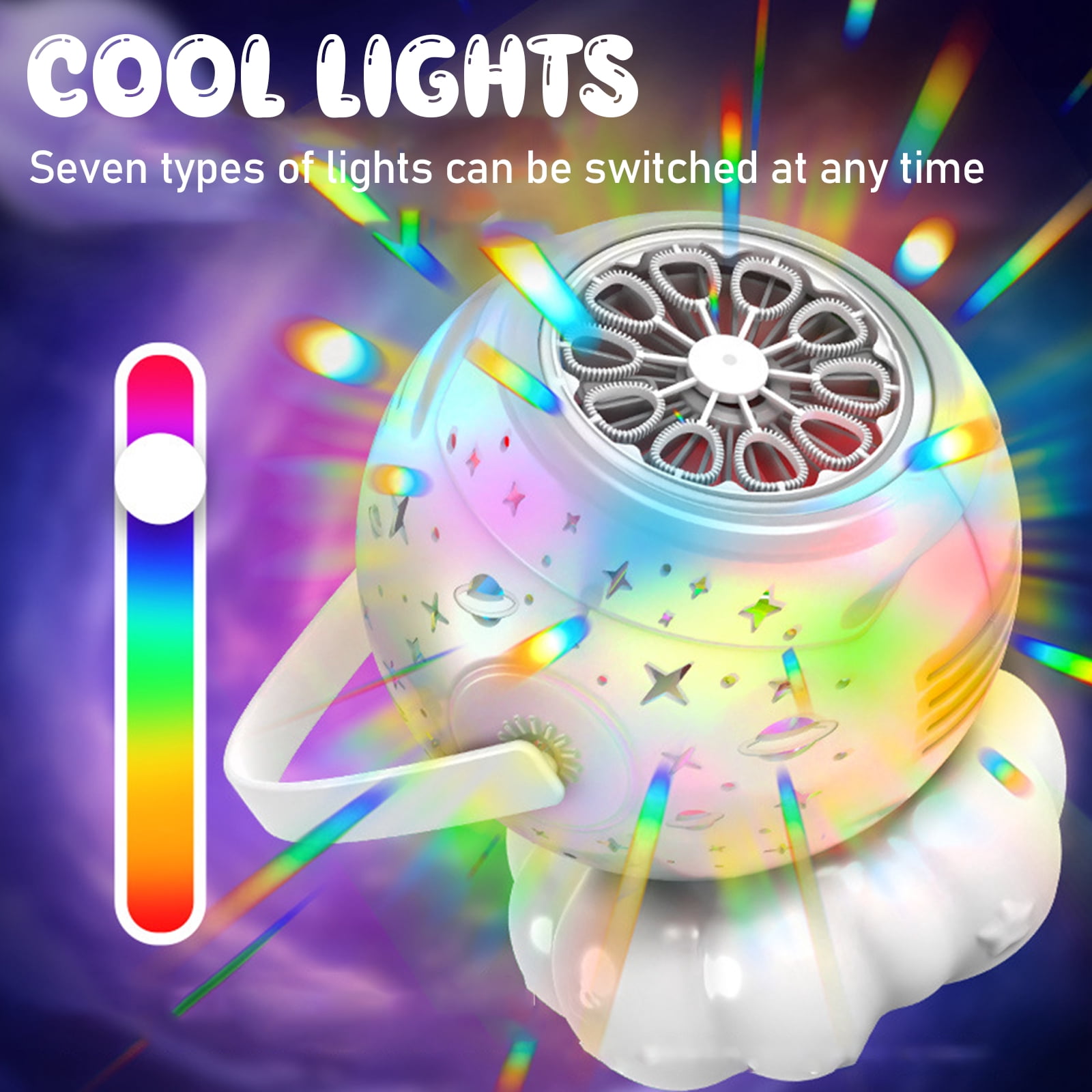 2-in-1 Galaxy Projector Bubble Machine with 100ml Bubble Concentrate, Charging Cable, Rotating Handheld Design with Light, Outdoor, Party, Wedding