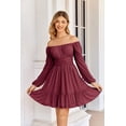 thumbnail image 2 of Vestido Wenrine Mesh Manga Larga Cuello Cuadrado Línea A Rojo Vino, 2 of 7