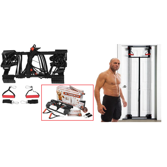 Body by Jake Tower 200 Door Gym Total Home Gym Multi Function Exercise Workout System, Chart Guide, DVD, Bonus Straight Bar